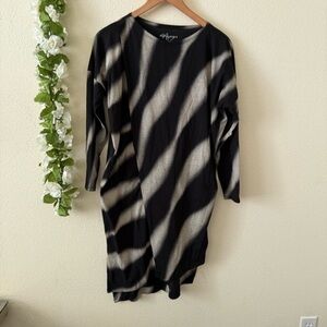 Matthildur Black Tie Dye Long Sleeve Asymmetrical Lagenlook Tunic Top Dress